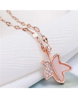 Shining Maple Pendant Design High Fashion Women Costume Necklace - Rose Gold