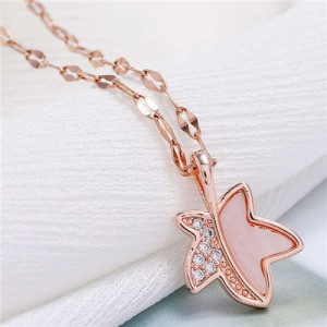 Shining Maple Pendant Design High Fashion Women Costume Necklace - Rose Gold