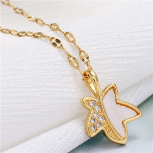 Shining Maple Pendant Design High Fashion Women Costume Necklace - Golden