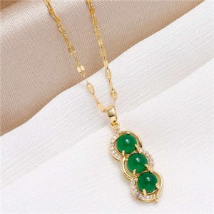 Gorgeous Pea Pendant Korean Fashion Women Copper Costume Necklace - Golden