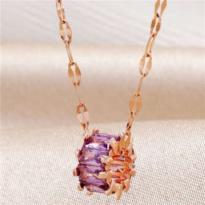 Graceful Cubic Zirconia Shining Hoop Pendant High Quality Women Copper Costume Necklace - Purple