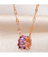Graceful Cubic Zirconia Shining Hoop Pendant High Quality Women Copper Costume Necklace - Purple