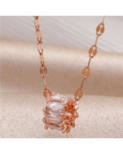Graceful Cubic Zirconia Shining Hoop Pendant High Quality Women Copper Costume Necklace - Transparent