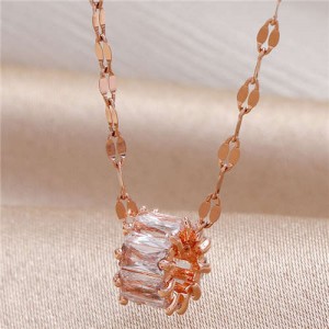 Graceful Cubic Zirconia Shining Hoop Pendant High Quality Women Copper Costume Necklace - Transparent