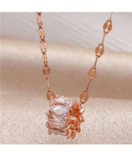 Graceful Cubic Zirconia Shining Hoop Pendant High Quality Women Copper Costume Necklace - Transparent