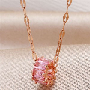 Graceful Cubic Zirconia Shining Hoop Pendant High Quality Women Copper Costume Necklace - Pink