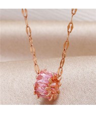 Graceful Cubic Zirconia Shining Hoop Pendant High Quality Women Copper Costume Necklace - Pink