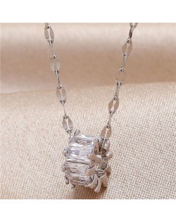 Graceful Cubic Zirconia Shining Hoop Pendant High Quality Women Copper Costume Necklace - Silver and Transparent