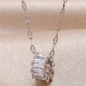 Graceful Cubic Zirconia Shining Hoop Pendant High Quality Women Copper Costume Necklace - Silver and Transparent