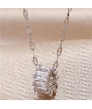 Graceful Cubic Zirconia Shining Hoop Pendant High Quality Women Copper Costume Necklace - Silver and Transparent