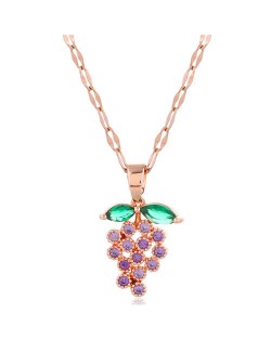 Cubic Zirconia Grapes Cluster Pendant High Fashion Copper Women Necklace - Rose Gold