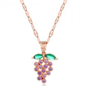Cubic Zirconia Grapes Cluster Pendant High Fashion Copper Women Necklace - Rose Gold