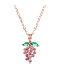 Cubic Zirconia Grapes Cluster Pendant High Fashion Copper Women Necklace - Rose Gold