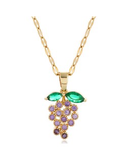Cubic Zirconia Grapes Cluster Pendant High Fashion Copper Women Necklace - Golden