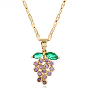 Cubic Zirconia Grapes Cluster Pendant High Fashion Copper Women Necklace - Golden