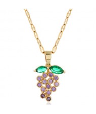 Cubic Zirconia Grapes Cluster Pendant High Fashion Copper Women Necklace - Golden