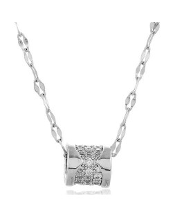 Cubic Zirconia Inlaid Jewel Box Pendant High Fashion Women Copper Necklace - Silver