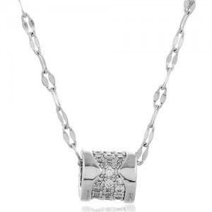 Cubic Zirconia Inlaid Jewel Box Pendant High Fashion Women Copper Necklace - Silver