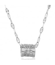 Cubic Zirconia Inlaid Jewel Box Pendant High Fashion Women Copper Necklace - Silver