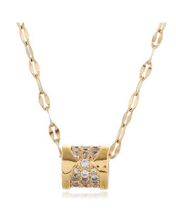 Cubic Zirconia Inlaid Jewel Box Pendant High Fashion Women Copper Necklace - Golden