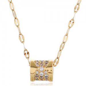 Cubic Zirconia Inlaid Jewel Box Pendant High Fashion Women Copper Necklace - Golden