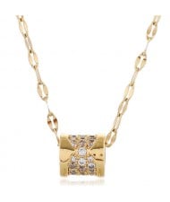 Cubic Zirconia Inlaid Jewel Box Pendant High Fashion Women Copper Necklace - Golden
