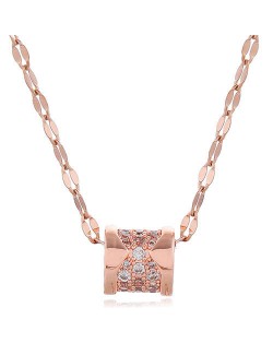 Cubic Zirconia Inlaid Jewel Box Pendant High Fashion Women Copper Necklace - Rose Gold