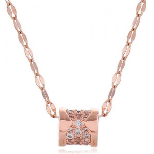 Cubic Zirconia Inlaid Jewel Box Pendant High Fashion Women Copper Necklace - Rose Gold
