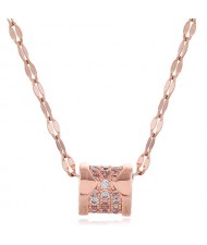 Cubic Zirconia Inlaid Jewel Box Pendant High Fashion Women Copper Necklace - Rose Gold