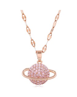 Cubic Zirconia Planet Pendant Unique Fashion Costume Necklace - Rose Gold