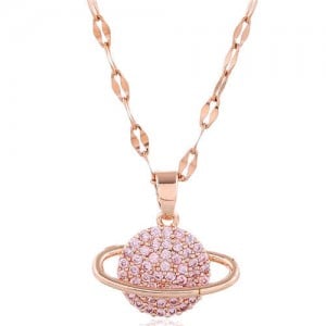 Cubic Zirconia Planet Pendant Unique Fashion Costume Necklace - Rose Gold