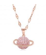 Cubic Zirconia Planet Pendant Unique Fashion Costume Necklace - Rose Gold