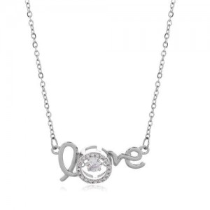 Love Pendant Cubic Zirconia High Fashion Copper Necklace - Silver