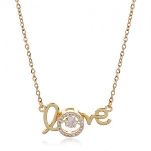 Love Pendant Cubic Zirconia High Fashion Copper Necklace - Golden