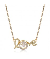 Love Pendant Cubic Zirconia High Fashion Copper Necklace - Golden