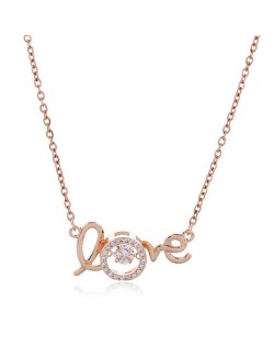 Love Pendant Cubic Zirconia High Fashion Copper Necklace - Rose Gold