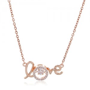 Love Pendant Cubic Zirconia High Fashion Copper Necklace - Rose Gold