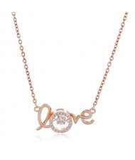 Love Pendant Cubic Zirconia High Fashion Copper Necklace - Rose Gold