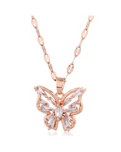 Korean Fashion Cubic Zirconia Hollow Butterfly Pendant Women Copper Necklace - Transparent