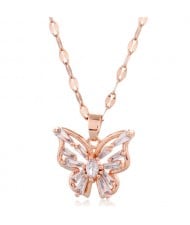 Korean Fashion Cubic Zirconia Hollow Butterfly Pendant Women Copper Necklace - Transparent