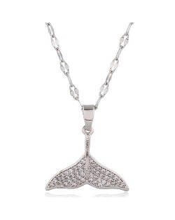 Whale Tail Pendant Cubic Zirconia High Fashion Women Copper Necklace - Silver