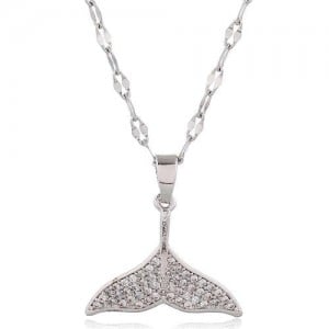 Whale Tail Pendant Cubic Zirconia High Fashion Women Copper Necklace - Silver