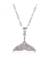 Whale Tail Pendant Cubic Zirconia High Fashion Women Copper Necklace - Silver