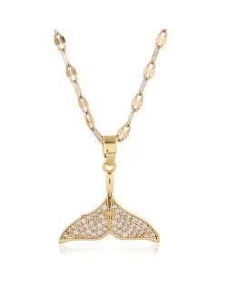 Whale Tail Pendant Cubic Zirconia High Fashion Women Copper Necklace - Golden