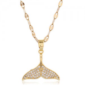 Whale Tail Pendant Cubic Zirconia High Fashion Women Copper Necklace - Golden