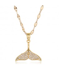 Whale Tail Pendant Cubic Zirconia High Fashion Women Copper Necklace - Golden
