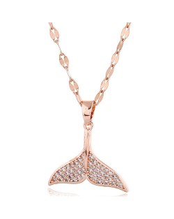 Whale Tail Pendant Cubic Zirconia High Fashion Women Copper Necklace - Rose Gold