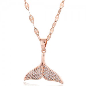 Whale Tail Pendant Cubic Zirconia High Fashion Women Copper Necklace - Rose Gold