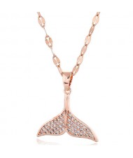 Whale Tail Pendant Cubic Zirconia High Fashion Women Copper Necklace - Rose Gold