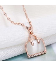 Opal and Cubic Zirconia Embellished Handbag Pendant High Fashion Women Copper Necklace - Rose Gold